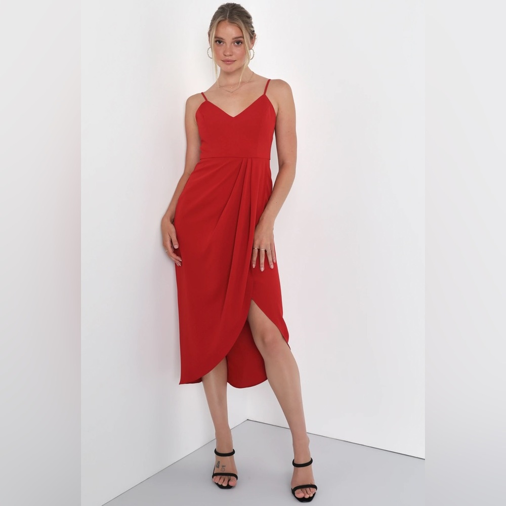 Lulus Reinette Size Small Rust Red Midi Dress